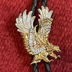 Flying Eagle Gold Bolo Tie Black Leatherette Cord 17” Western American Cowboy